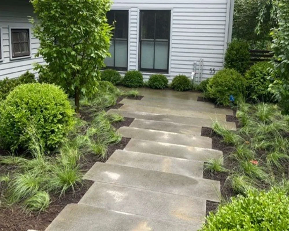 Bluestone stepping-stone walkway through ornamental grasses in Bedford NY